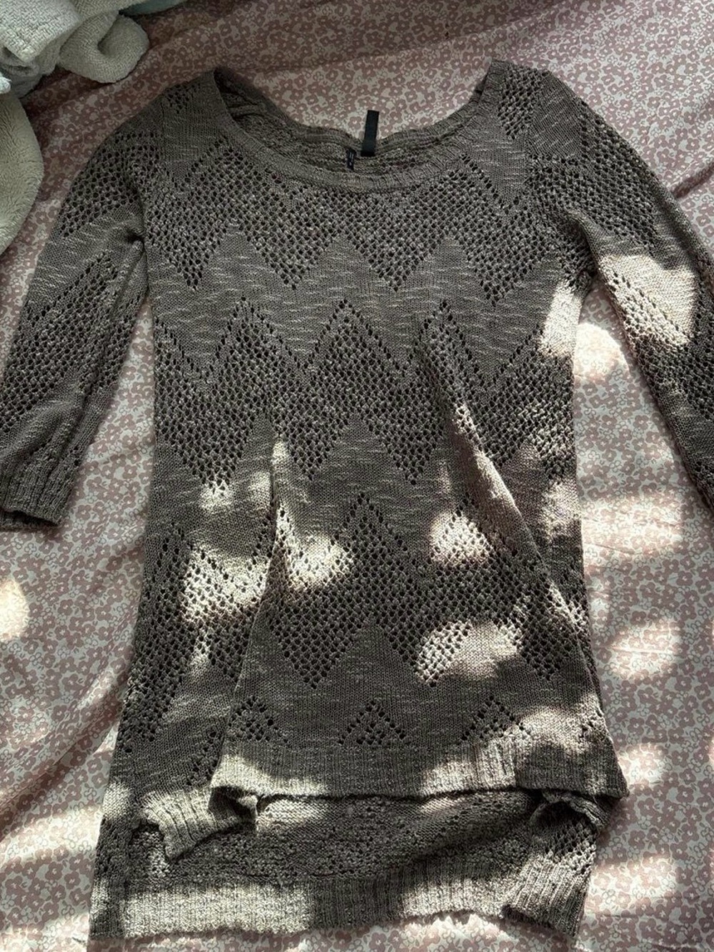 Maurices Taupe Chevron Open-Knit Scoop Neck Sweater Top